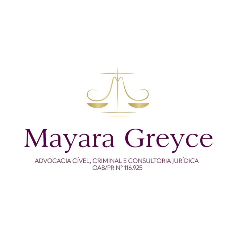 Logotipo da Mayara Greyce. Legenda: advocacia cível, criminal e consultoria jurídica. OAB/PR número 116.925